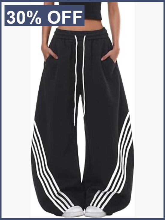 Pants - Y2K Striped Barrel Sweatpants Baggy High Waisted Wide Leg Joggers with